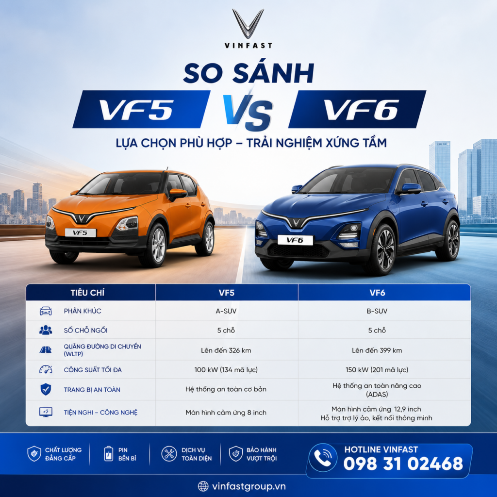 So sánh VinFast VF 5 và VF 6 2026: Nên mua xe nào?