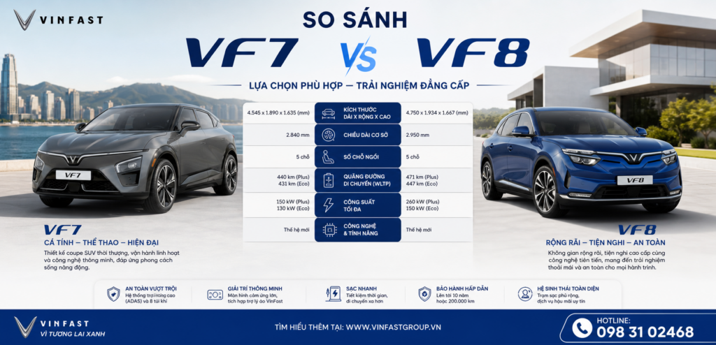 Giá lăn bánh VF 7 hay VF 8 cao hơn?