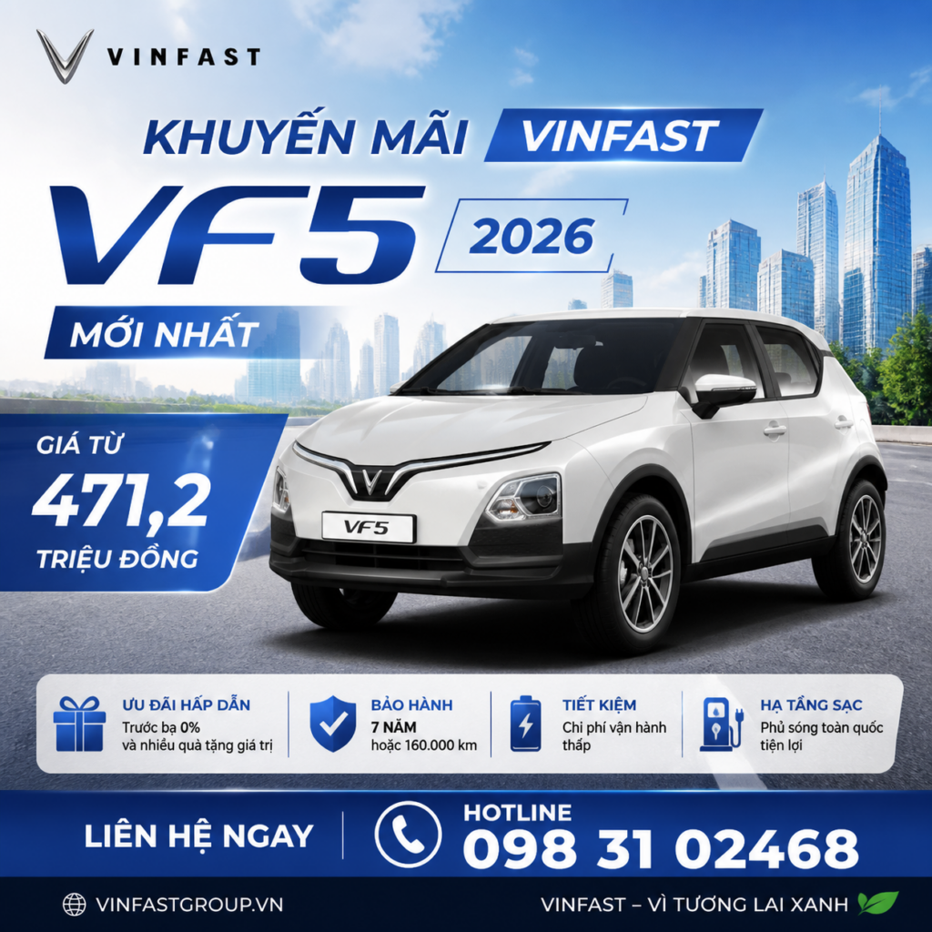 Khuyến mãi VinFast VF5 2026: Giá từ 471,2 triệu, ưu đãi gì?