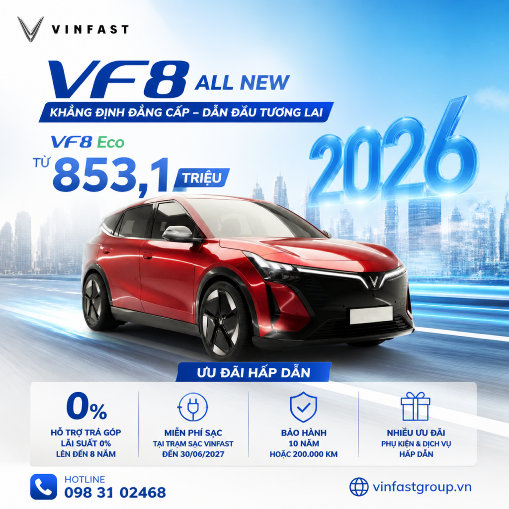 VinFast VF8 All New khuyến mãi 2026: Từ 854,05 triệu