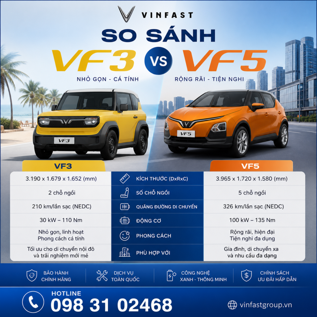 So sánh VinFast VF 3 và VF 5 2026: Nên mua xe nào?