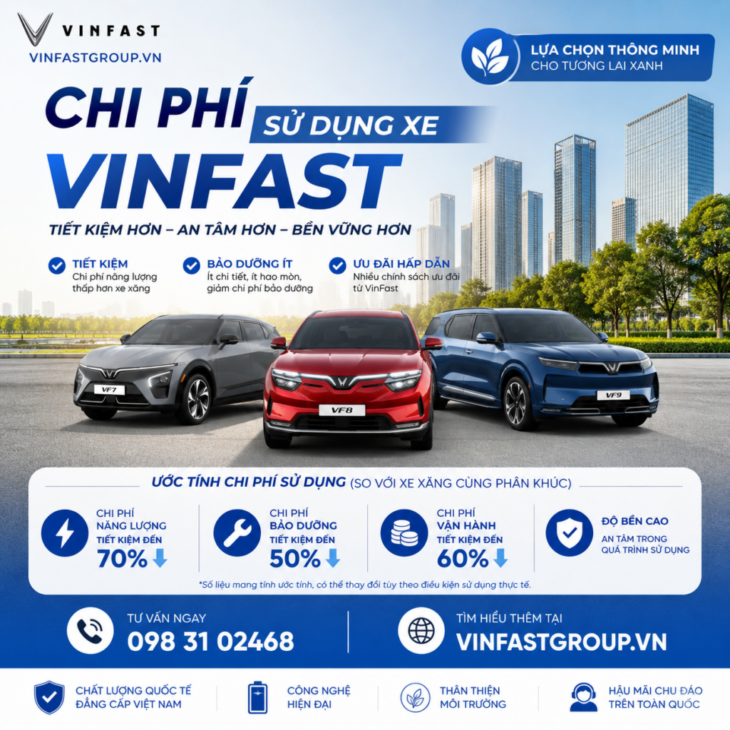 Chi phí sử dụng xe VinFast 2026: Mỗi tháng tốn bao nhiêu?