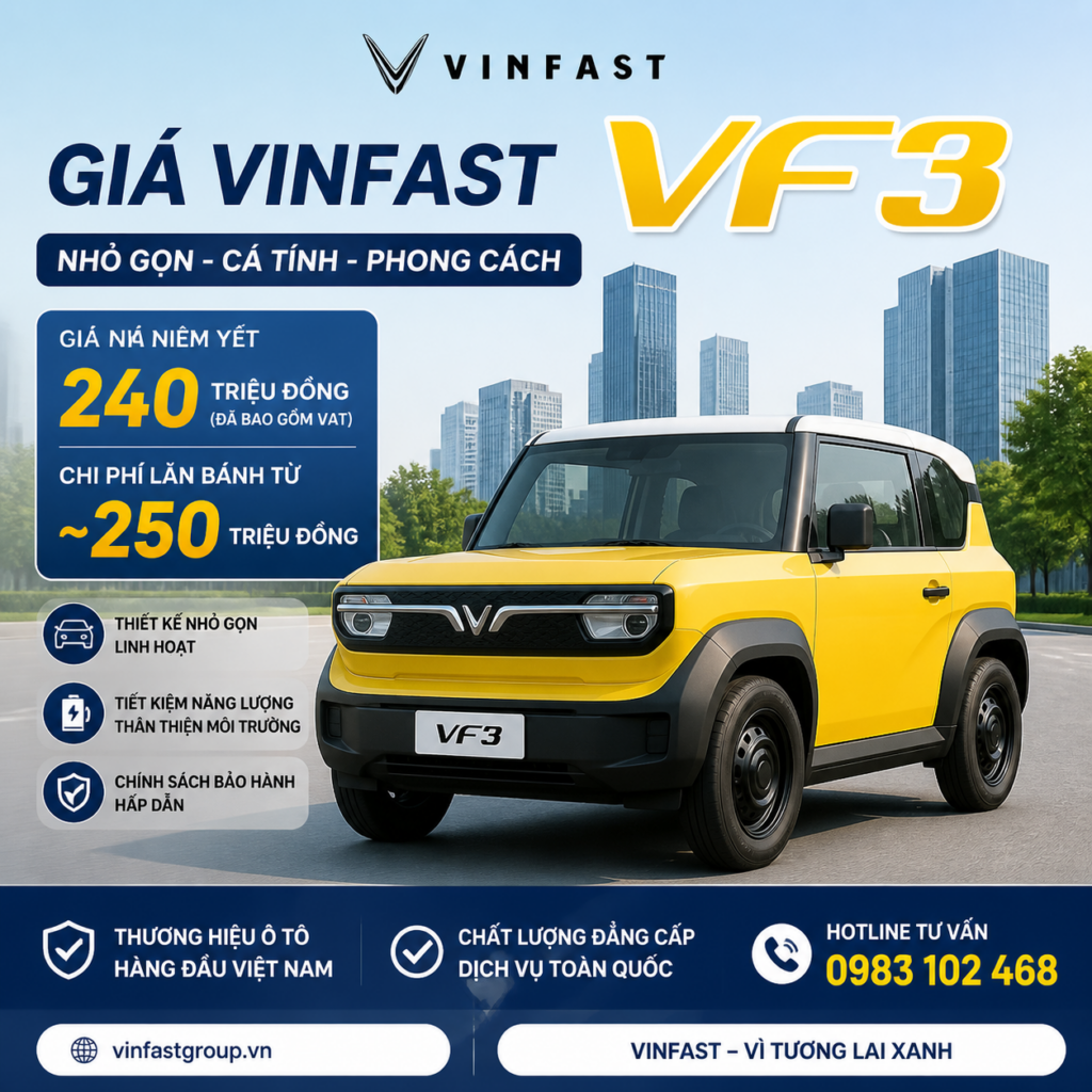 Giá VinFast VF3 2026: Eco 285 triệu, Plus 296 triệu