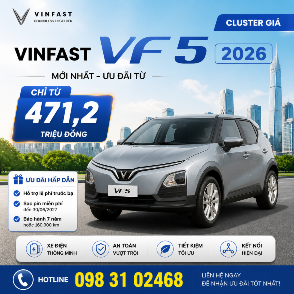 Giá VinFast VF 5 2026 mới nhất – Ưu đãi từ 471,2 triệu