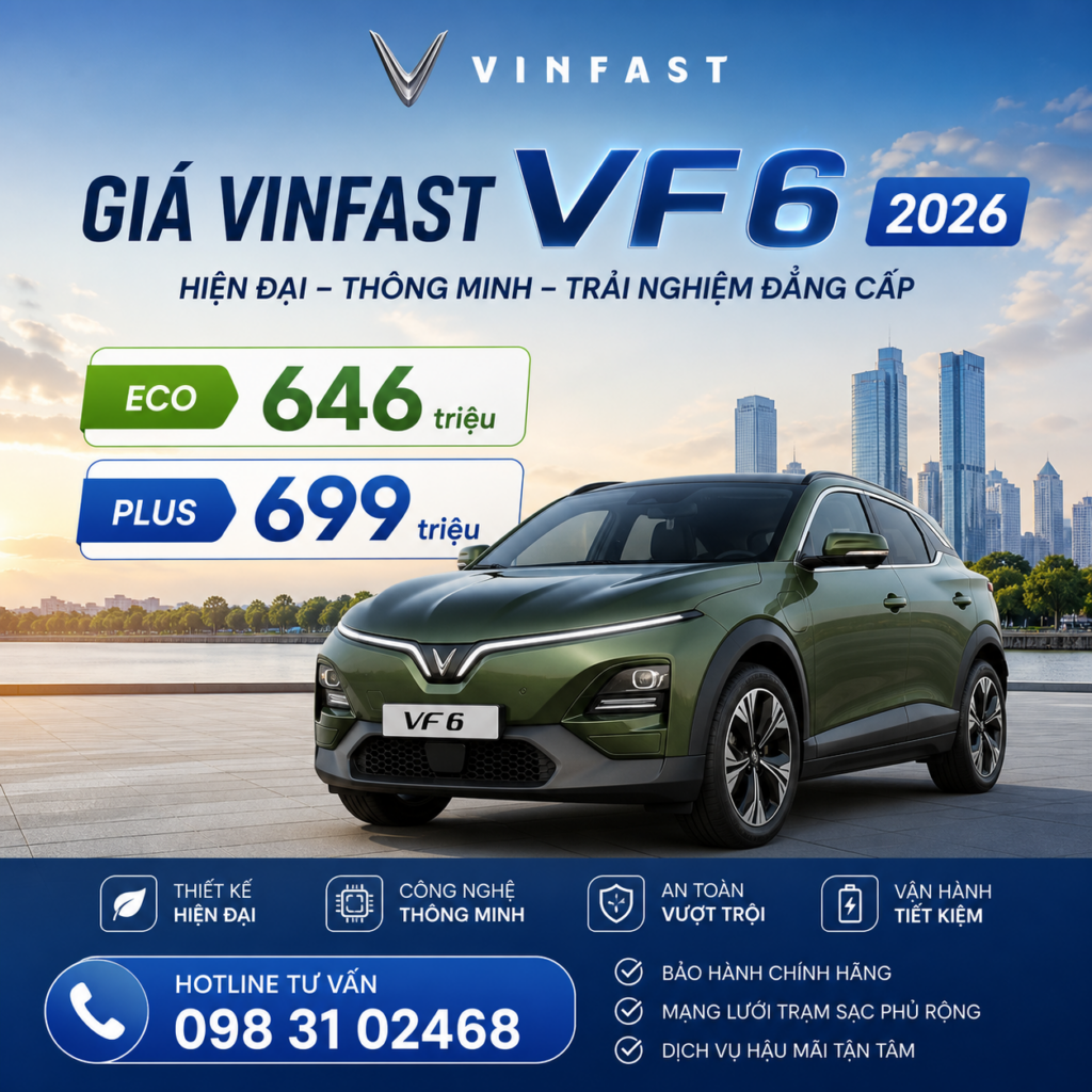 Giá VinFast VF 6 2026: Eco 646 triệu, Plus 699 triệu