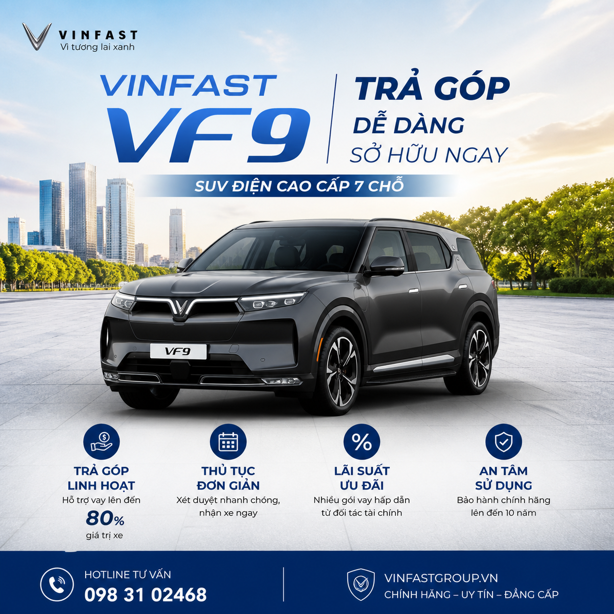 VinFast VF9 trả góp 2026: Trả trước từ 0đ, vay tới 100%