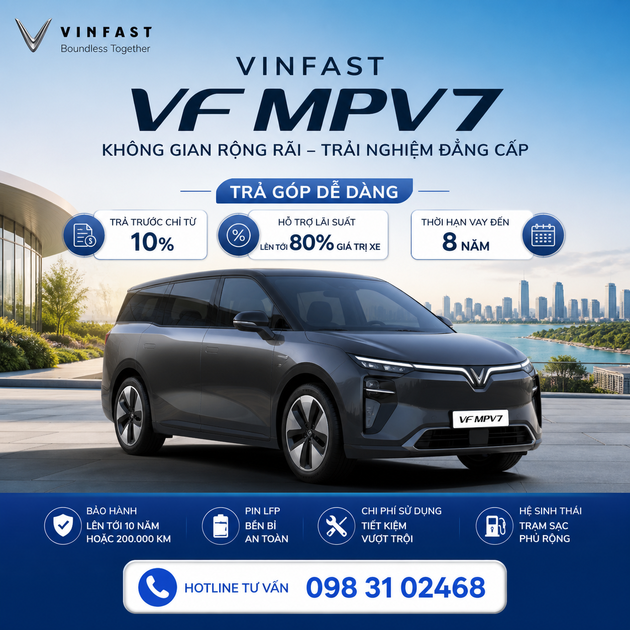 VinFast VF MPV7 trả góp 2026: Trả trước từ 0đ, vay tới 100%
